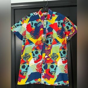 Surf Society Multicolor Skull Geometric Button Up Men's Shirt NWT